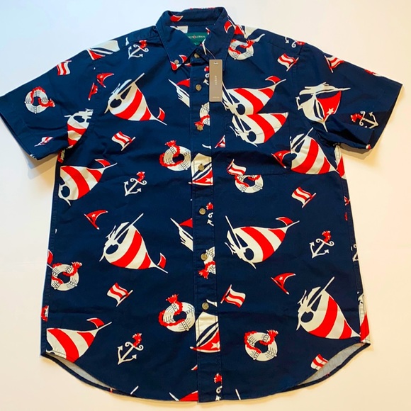 J Crew Small Cotton Nautical Sail Button Up Short Sleeve Shirt D21 - Picture 1 of 10